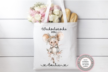 zuckersüße Tasche Maus 2 Boho Style Wechselwäsche WechselkleidungWunschname für KITA Geschenk Kindergarten Einschulung von Lüttentüddel®